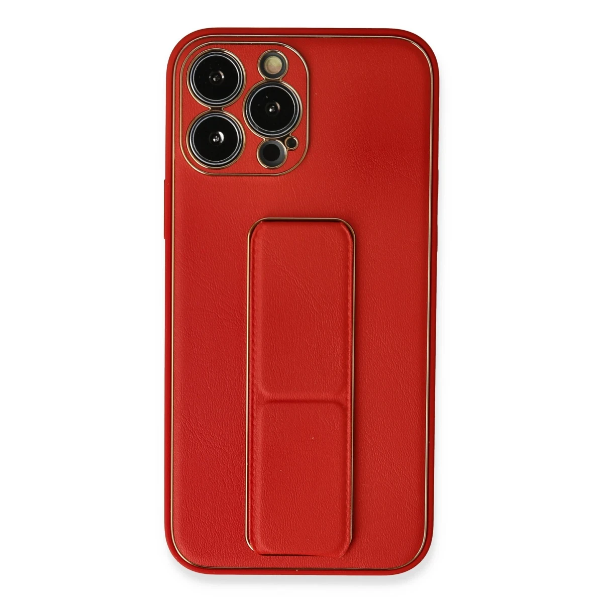 Newface Apple iPhone 13 Pro Max Kılıf Coco Deri Standlı Kapak - Kırmızı