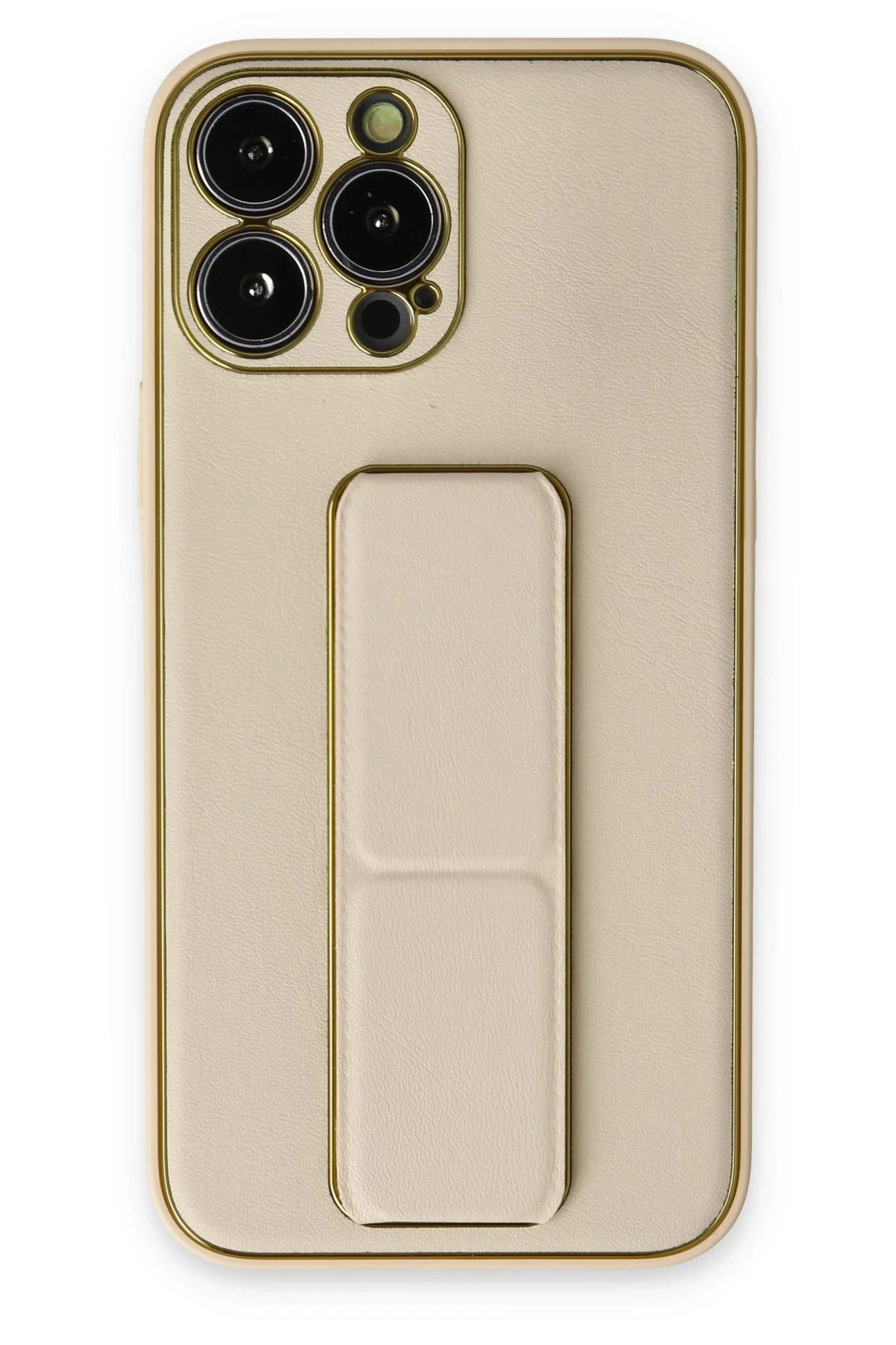 Newface iPhone 13 Pro Kılıf Coco Deri Standlı Kapak - Gold