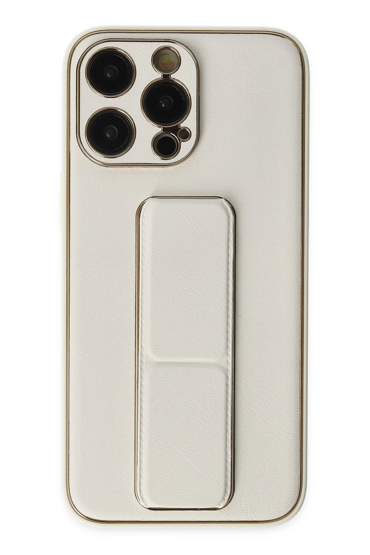 Newface iPhone 13 Pro Kılıf Coco Deri Standlı Kapak - Beyaz