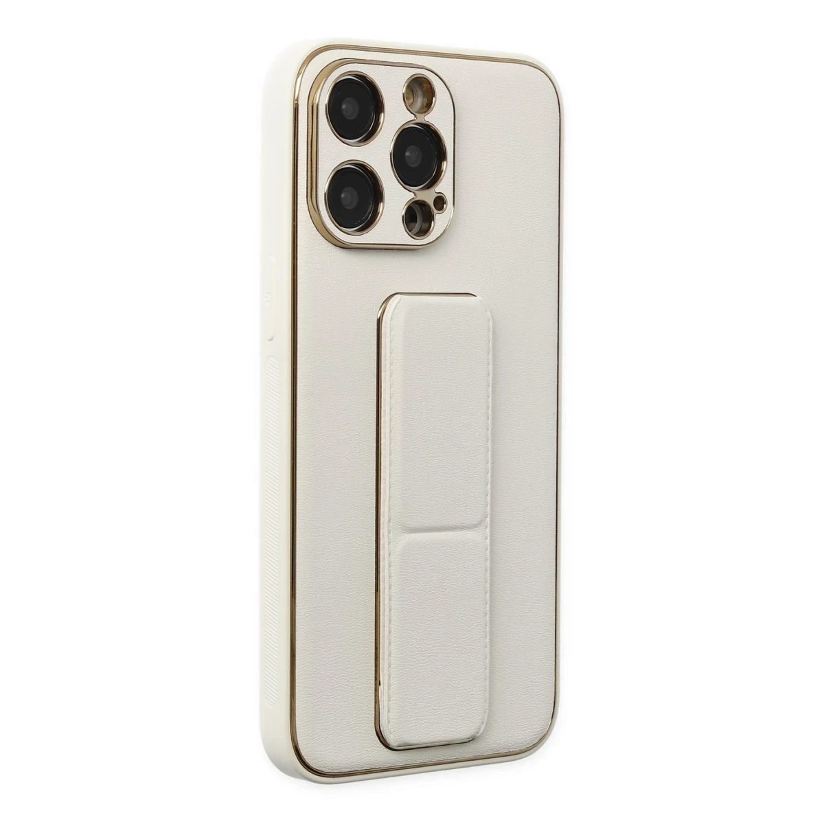 Newface Apple iPhone 13 Pro Kılıf Coco Deri Standlı Kapak - Beyaz