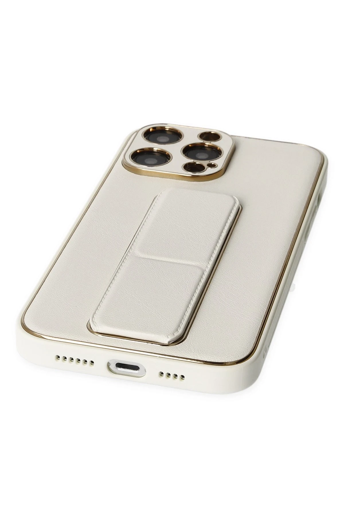 Newface iPhone 13 Pro Kılıf Coco Deri Standlı Kapak - Beyaz