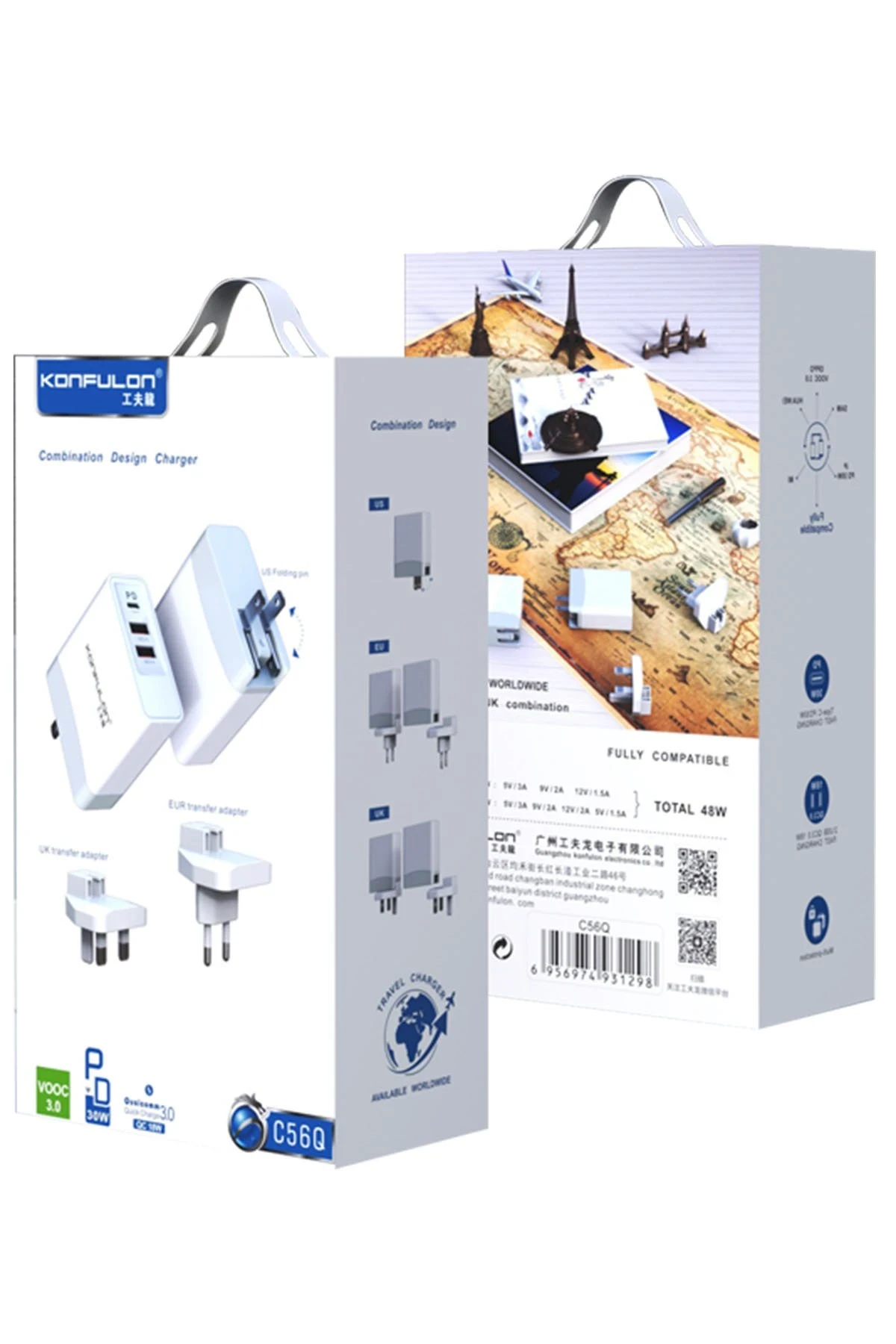 Konfulon C56Q 2 USB Type-C 3.0 Quick PD 30W Seyahat Şarj Cihazı — görsel 5