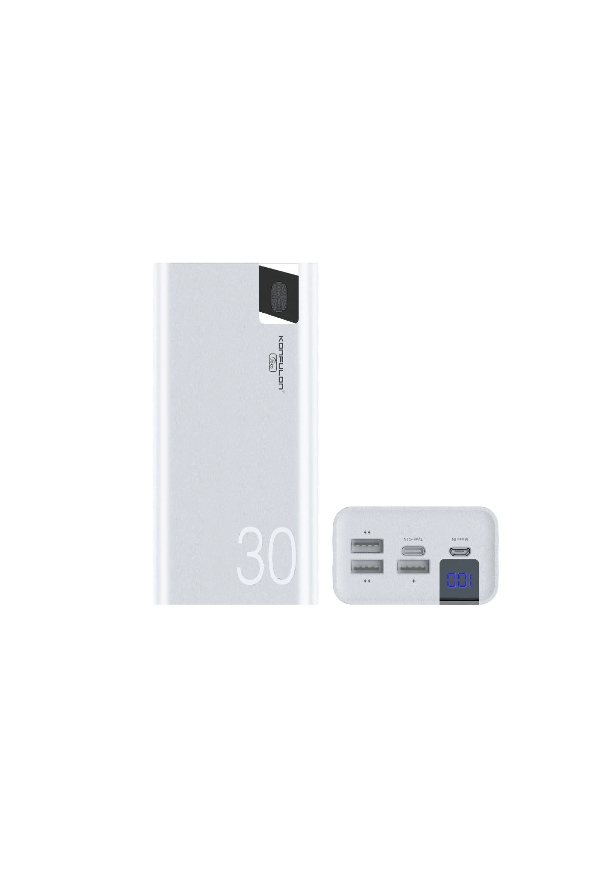 Konfulon A19 Dijital Ekranlı Powerbank 30.000 mAh Hızlı Şarj - Beyaz