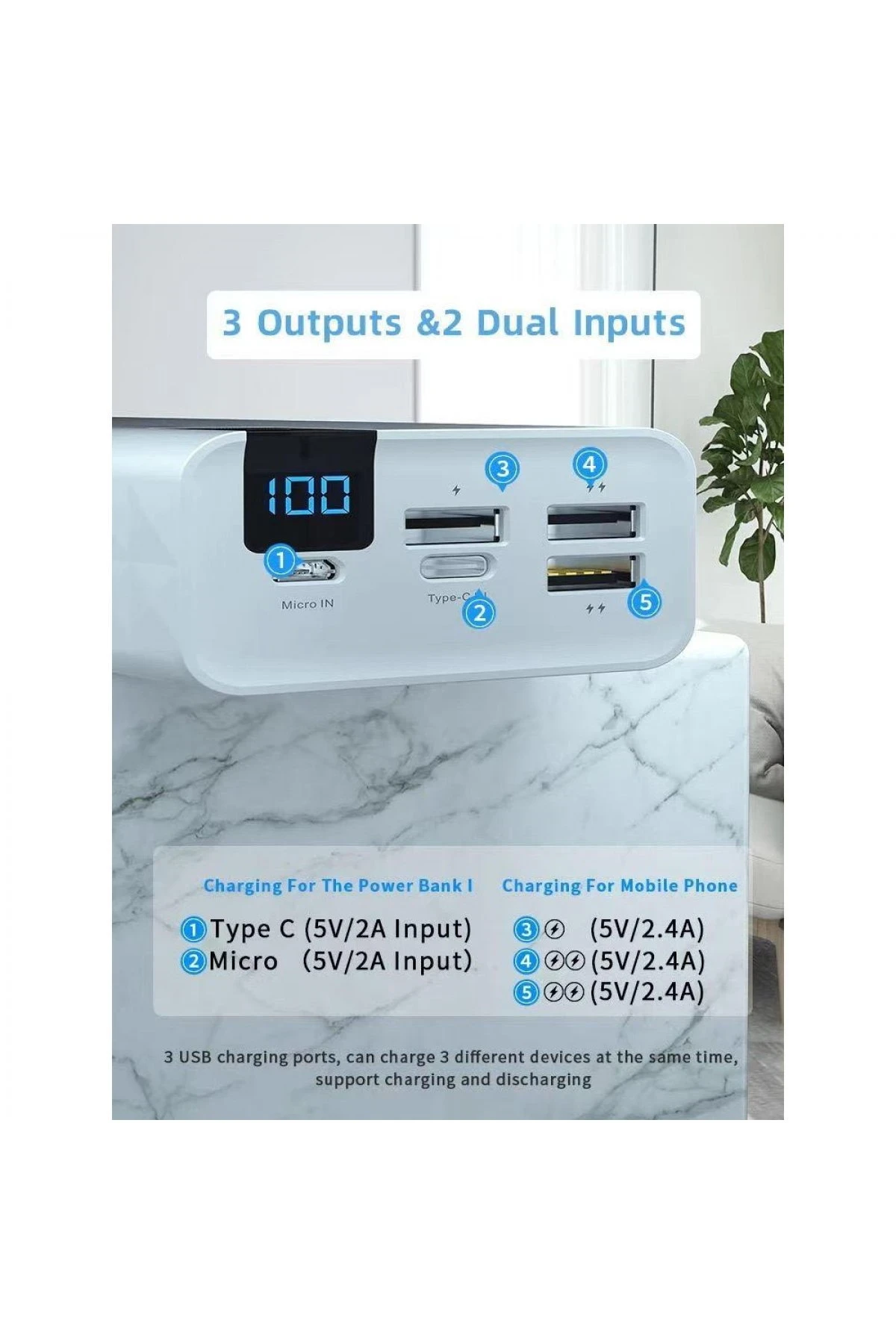 Konfulon A19 Dijital Ekranlı Powerbank 30.000 mAh Hızlı Şarj - Beyaz — görsel 4