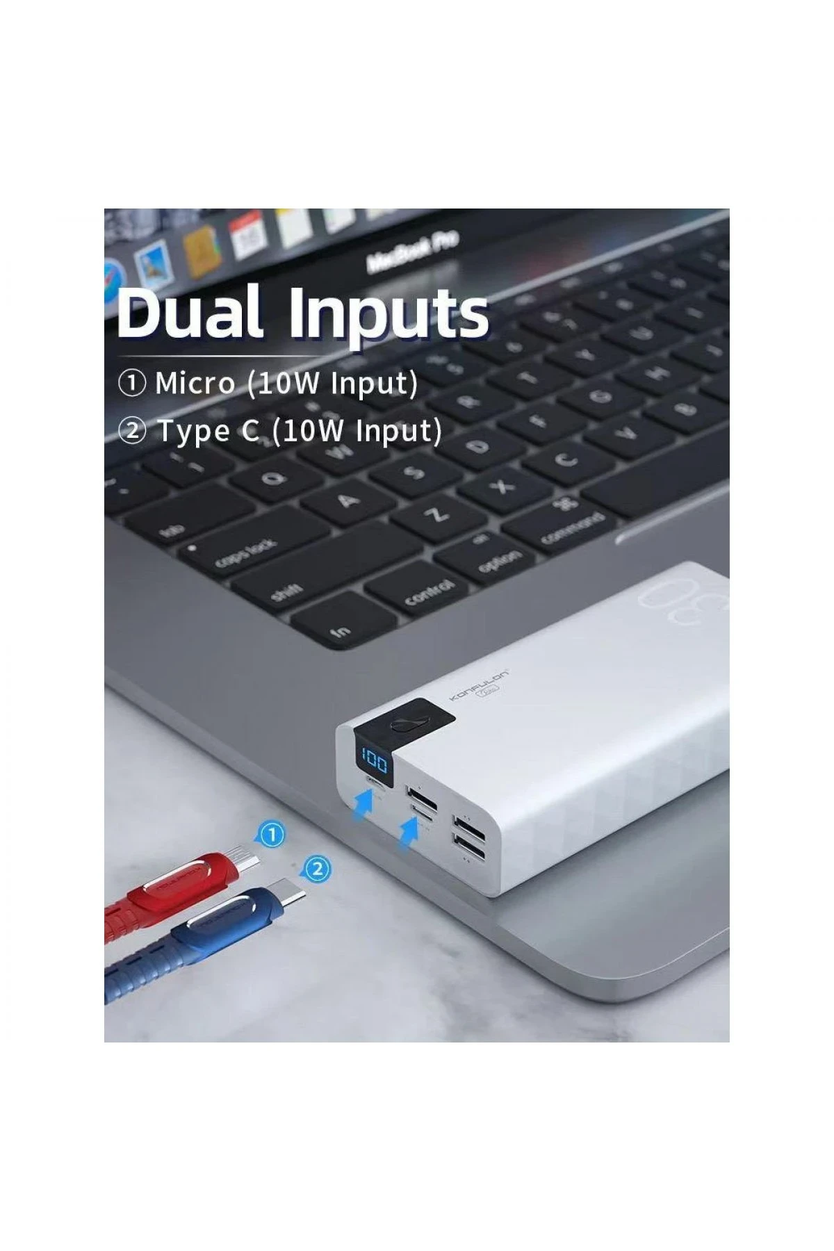 Konfulon A19 Dijital Ekranlı Powerbank 30.000 mAh Hızlı Şarj - Beyaz — görsel 3