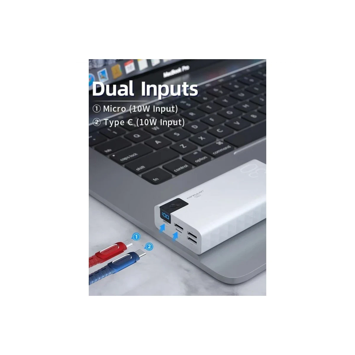 Konfulon A19 Dijital Ekranlı Powerbank 30.000 mAh Hızlı Şarj - Beyaz — görsel 10