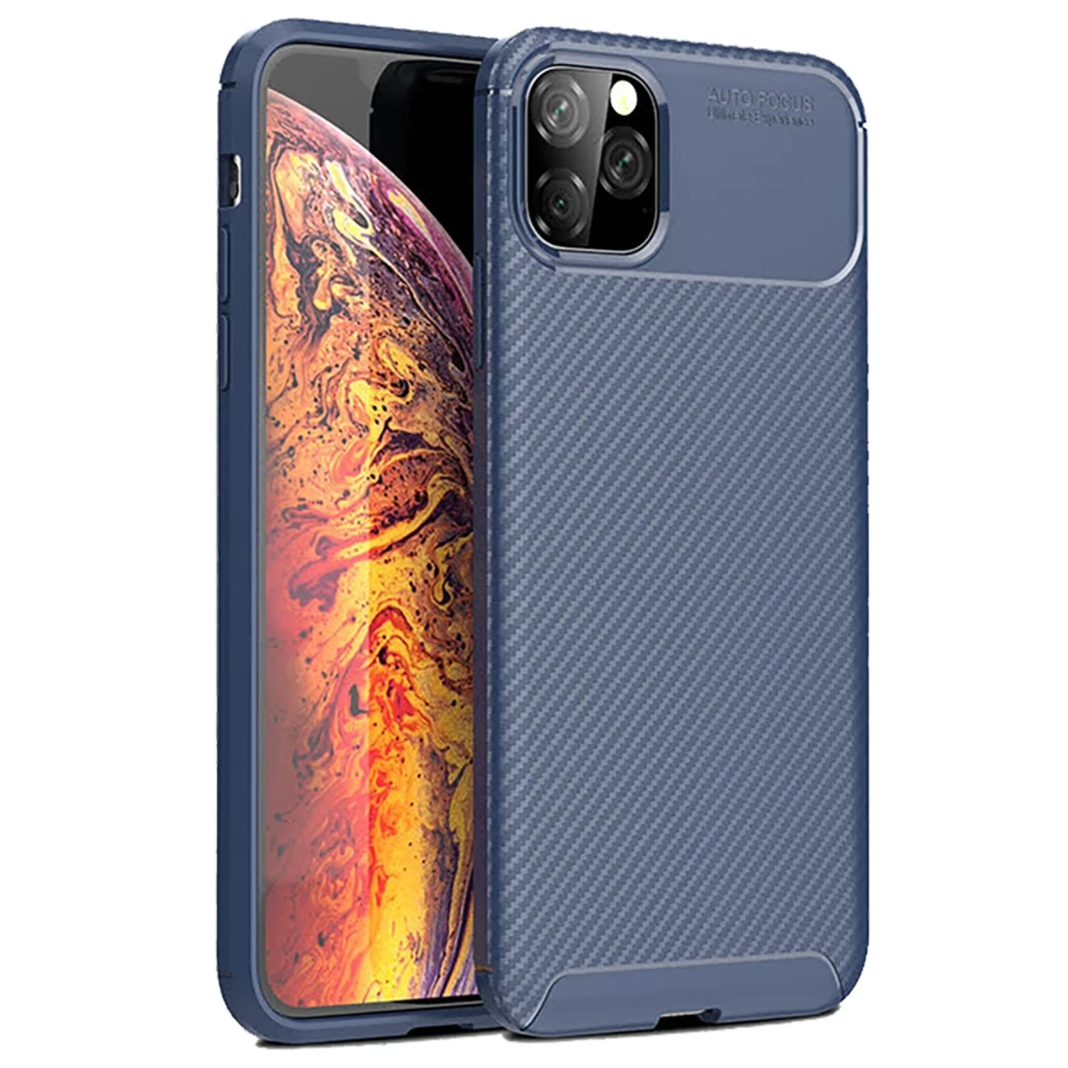 Apple iPhone 11 Pro Max Kılıf Auto Focus Karbon Kapak - Lacivert