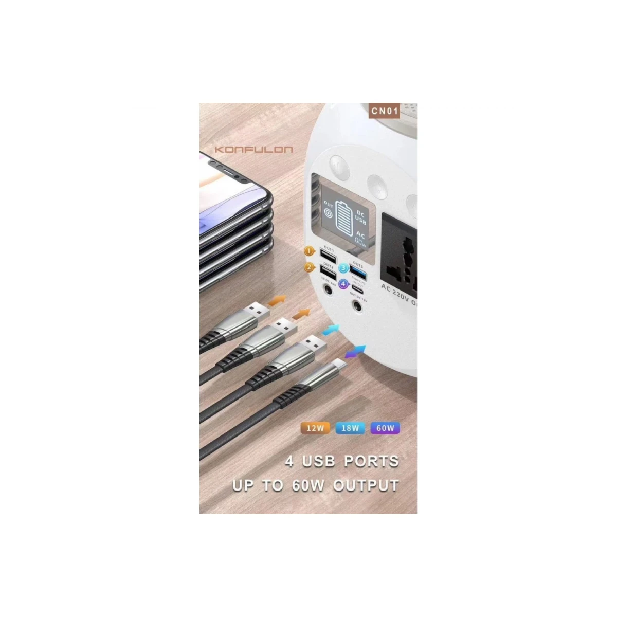 Konfulon CN01 Powerbank 45.000 mAh Kamp Şarj PD - Siyah — görsel 6