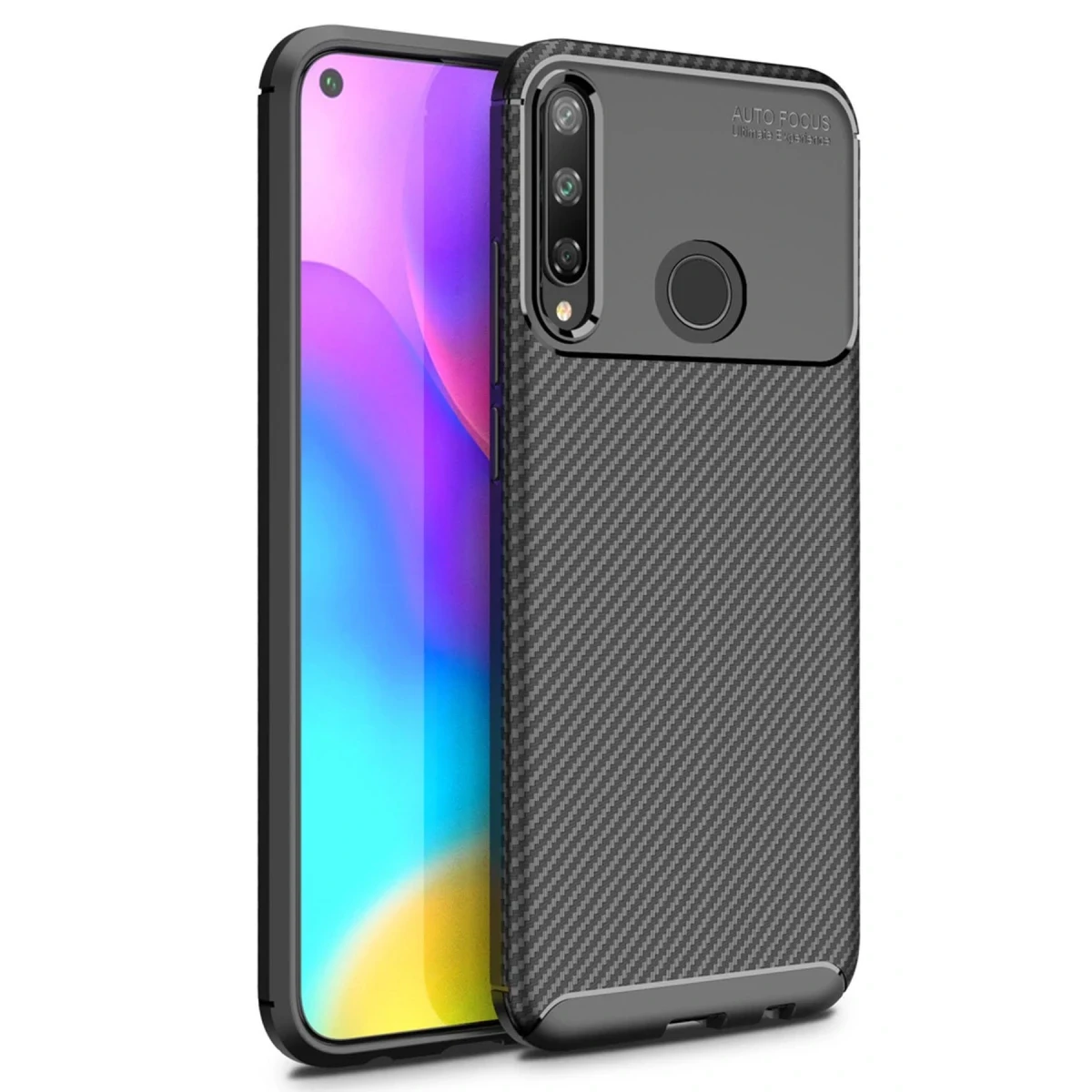 Newface Huawei P40 Lite E Kılıf Auto Focus Karbon Kapak - Siyah — görsel 4