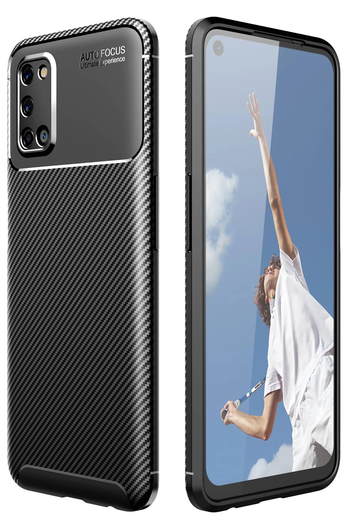 Newface Oppo A52 Kılıf Auto Focus Karbon Kapak - Siyah