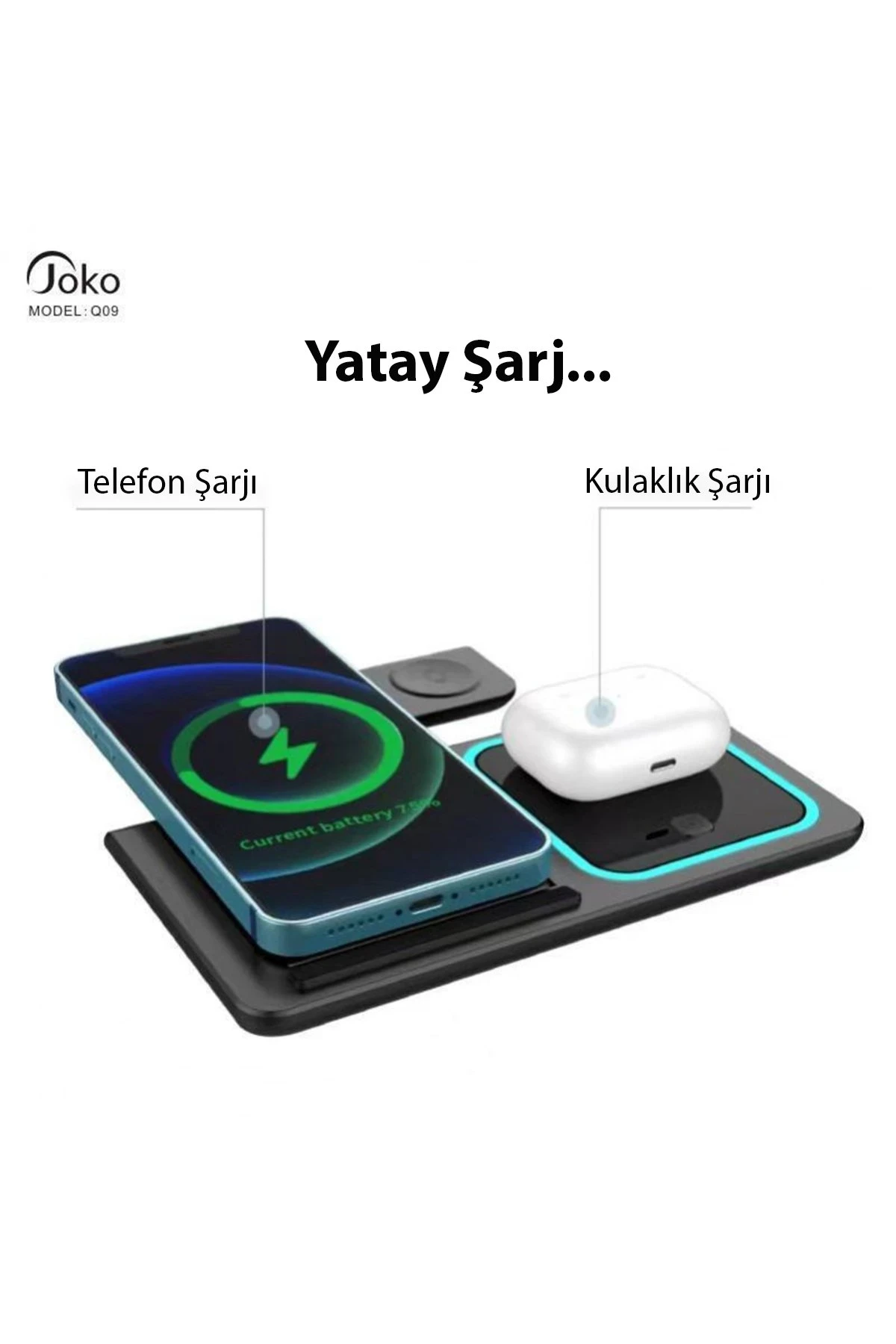 Konfulon Q09 Kablosuz Şarj Masaüstü Set - Siyah — görsel 2