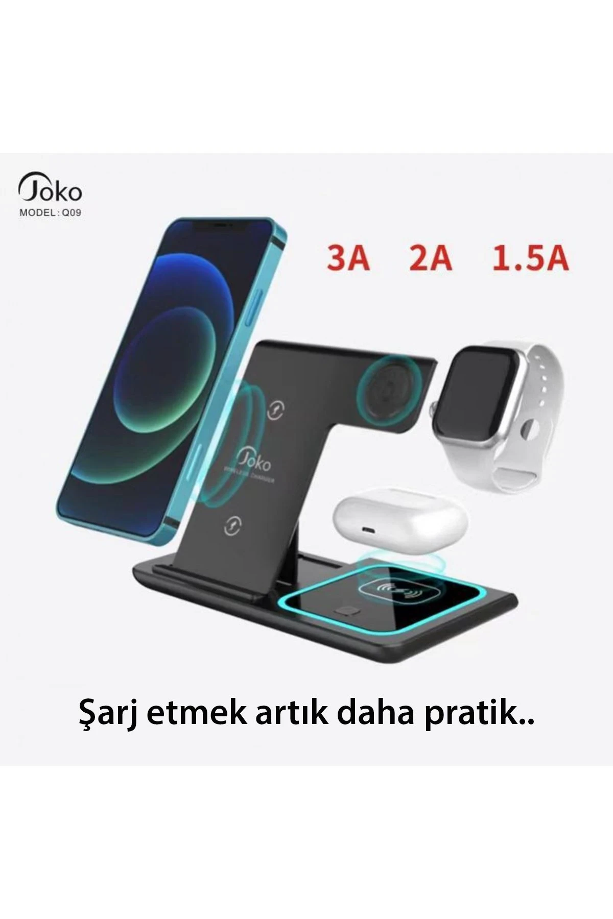 Konfulon Q09 Kablosuz Şarj Masaüstü Set - Siyah — görsel 4