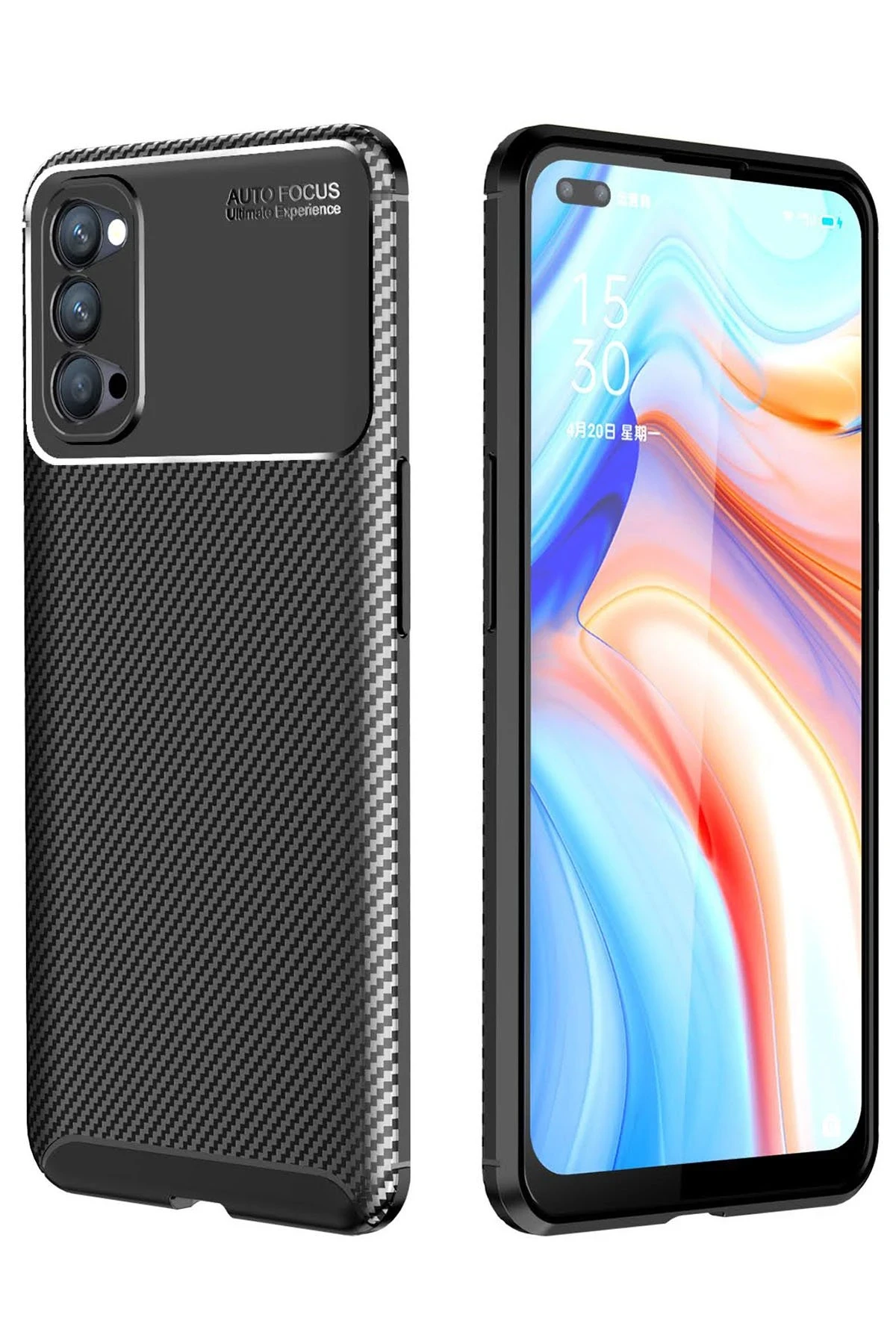 Newface Oppo Reno 4 Kılıf Auto Focus Karbon Kapak - Siyah