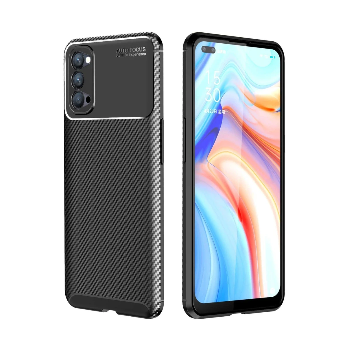 Newface Oppo Reno 4 Kılıf Auto Focus Karbon Kapak - Siyah — görsel 4