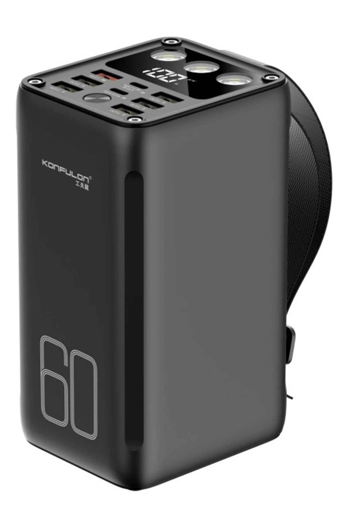 Konfulon A28Q 60.000 mAh 1 Adet 22.5W Usb / 1 Adet 20W Type-C ve 5 Adet 15W Usb Çıkışlı PD Powerbank - Siyah