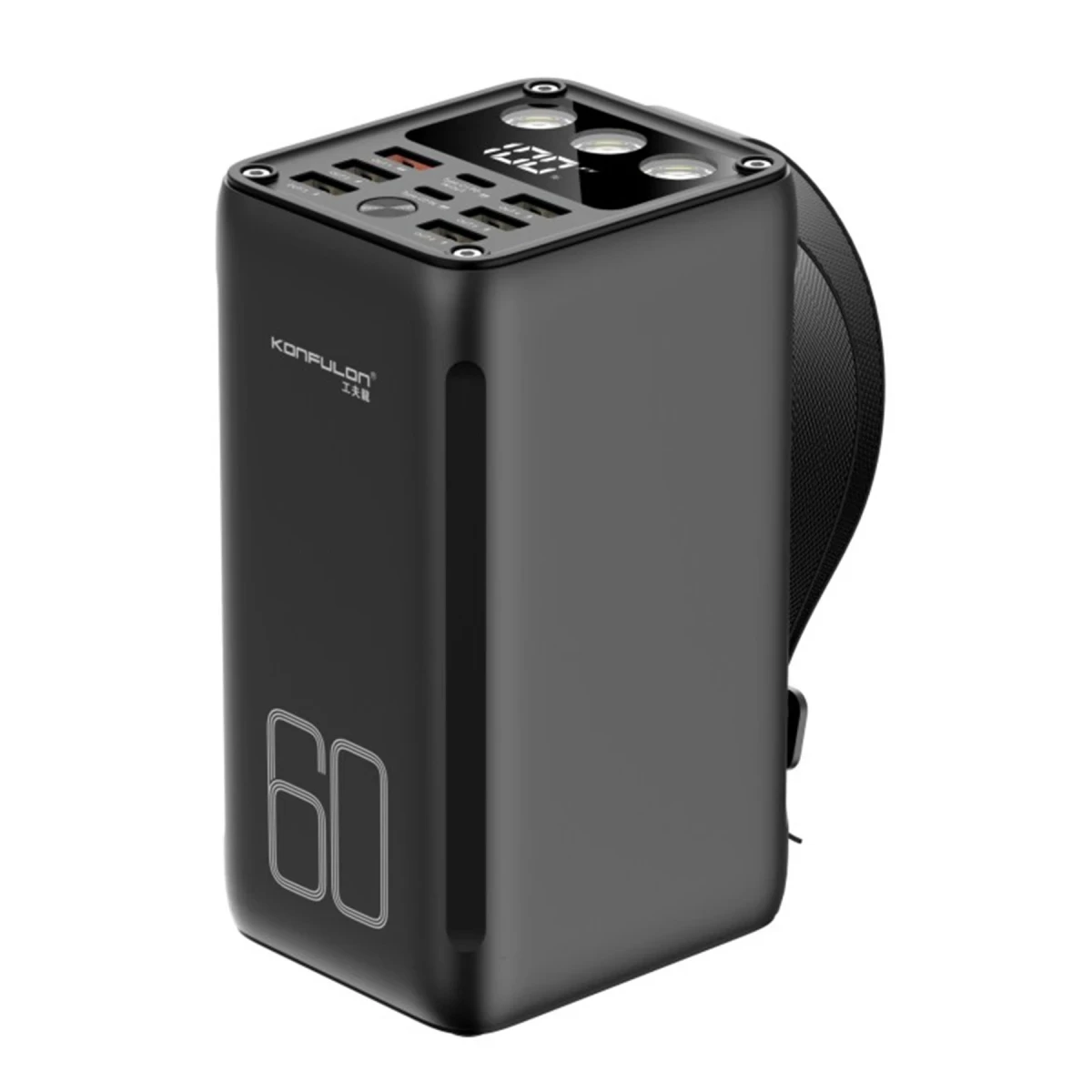 Konfulon A28Q 60.000 mAh 1 Adet 22.5W Usb / 1 Adet 20W Type-C ve 5 Adet 15W Usb Çıkışlı PD Powerbank - Siyah — görsel 2