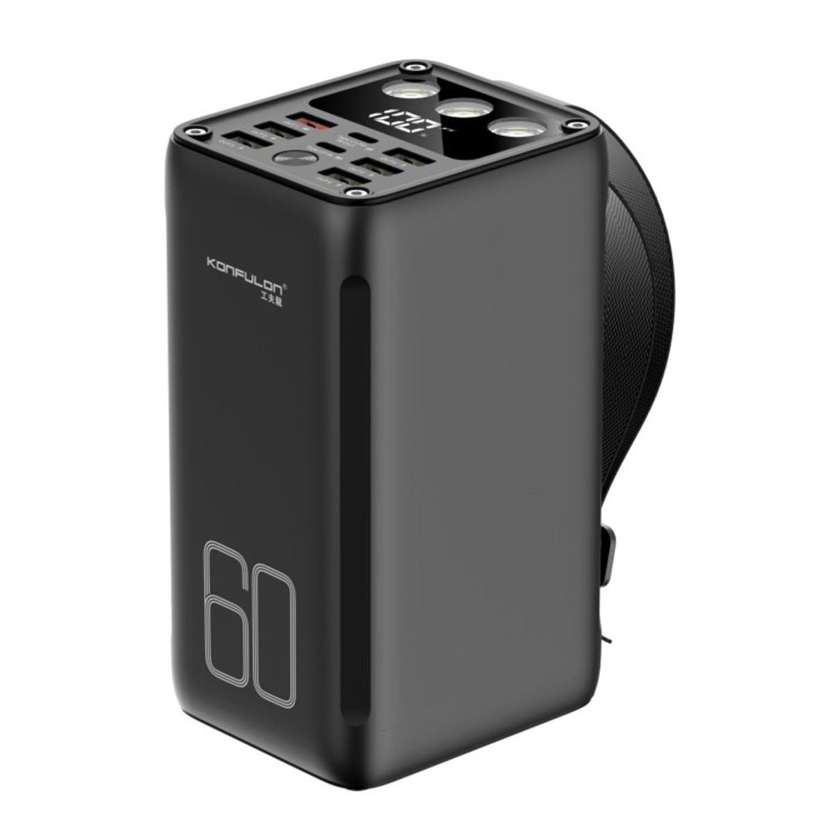 Konfulon A28Q 60.000 mAh 1 Adet 22.5W Usb / 1 Adet 20W Type-C ve 5 Adet 15W Usb Çıkışlı PD Powerbank - Siyah — görsel 3
