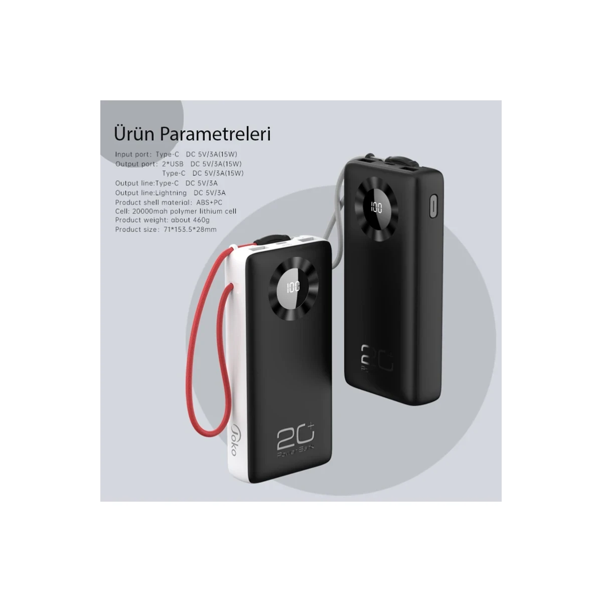 Konfulon J08 Powerbank 20.000 mAh - Siyah — görsel 5