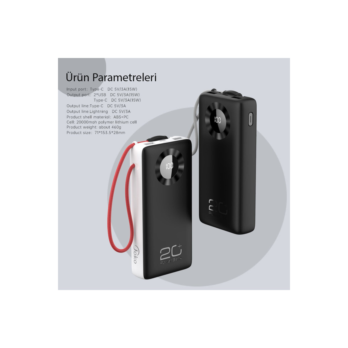 Konfulon J08 Powerbank 20.000 mAh - Siyah — görsel 8