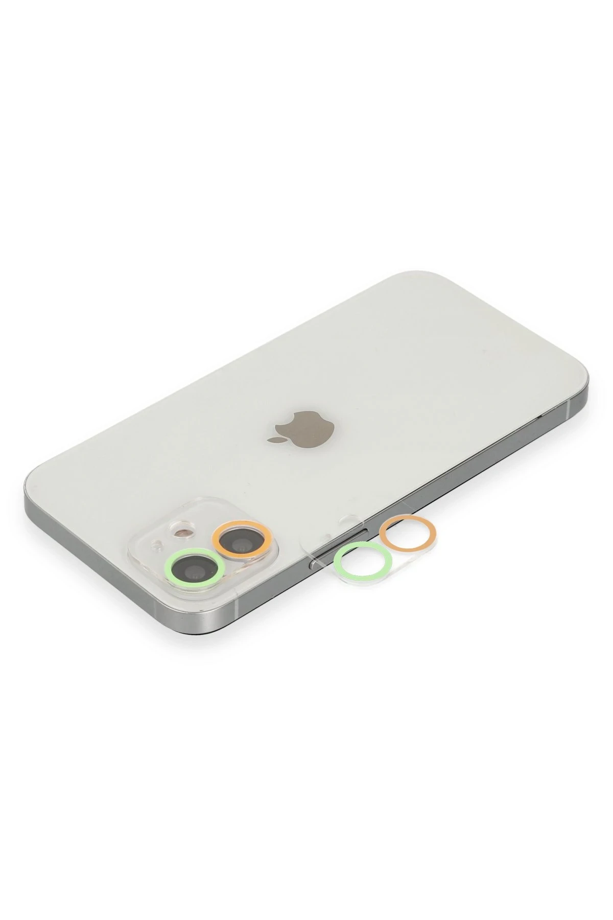 Newface iPhone 12 Mini Renkli Kamera Lens Koruma Cam - Turuncu-Yeşil