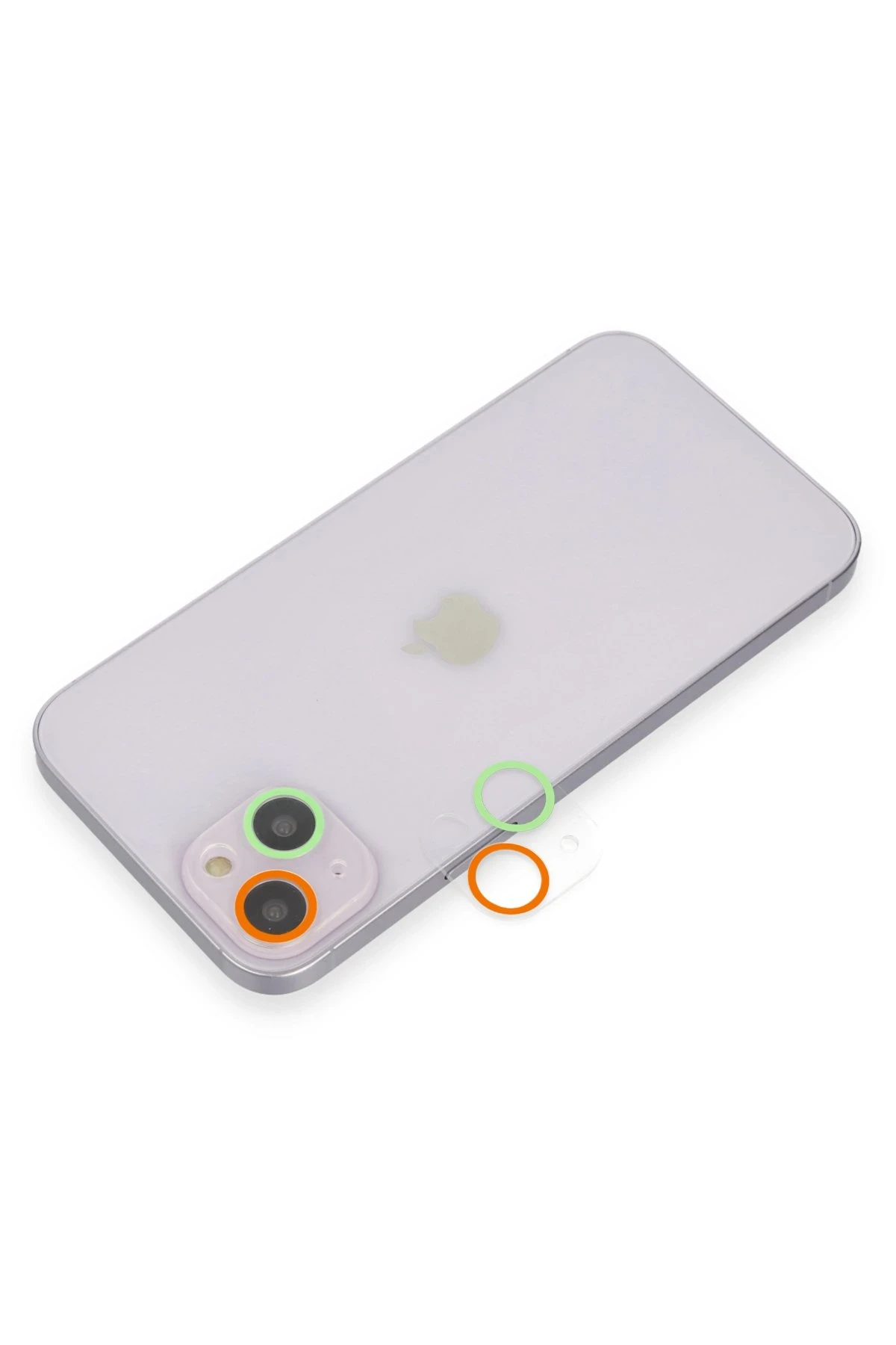 Newface iPhone 13 Mini Renkli Kamera Lens Koruma Cam - Turuncu-Yeşil