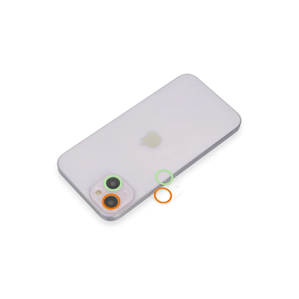 Newface Apple iPhone 13 Mini Renkli Kamera Lens Koruma Cam - Turuncu-Yeşil