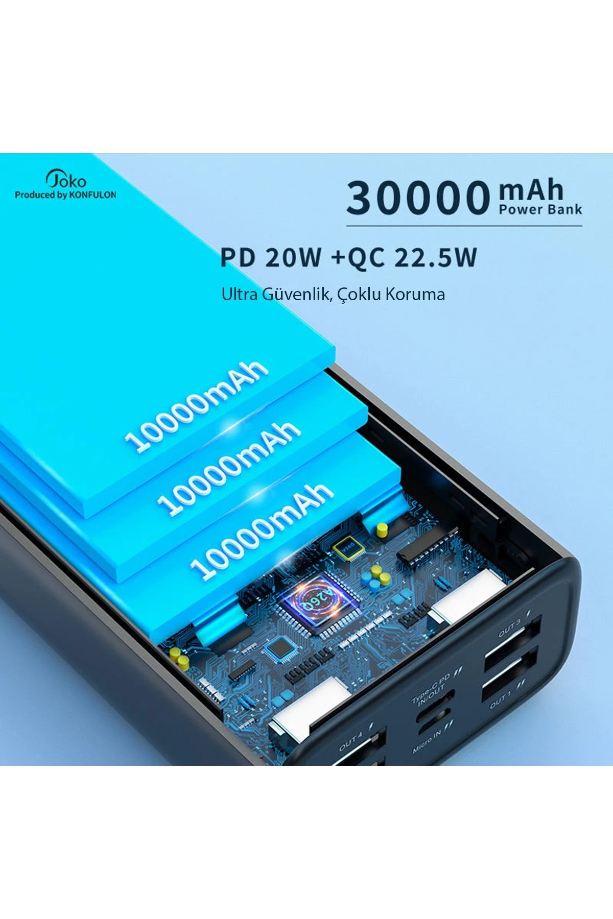 Konfulon A26Q Powerbank 30.000 mAh PD 20W Hızlı Şarj - Siyah — görsel 5