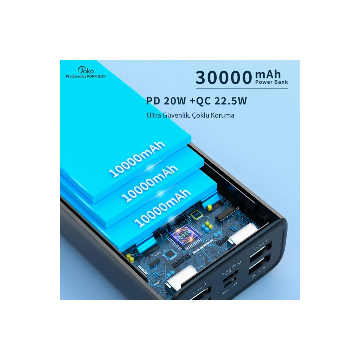 Konfulon A26Q Powerbank 30.000 mAh PD 20W Hızlı Şarj - Siyah — görsel 11