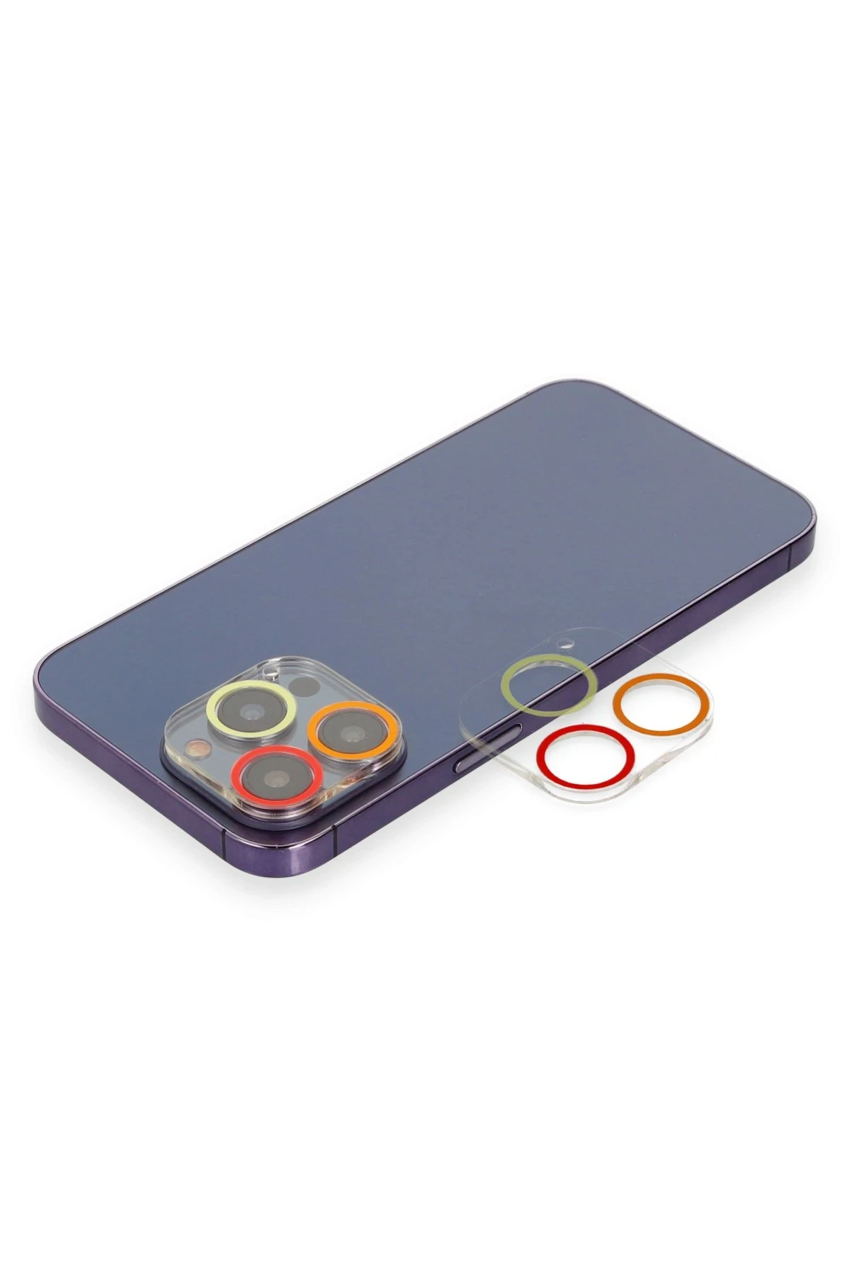 Newface iPhone 13 Pro Max Renkli Kamera Lens Koruma Cam - Turuncu-Kırmızı