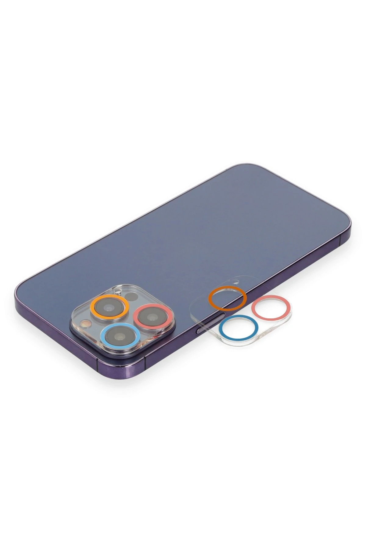 Newface iPhone 13 Pro Max Renkli Kamera Lens Koruma Cam - Pembe-Mavi