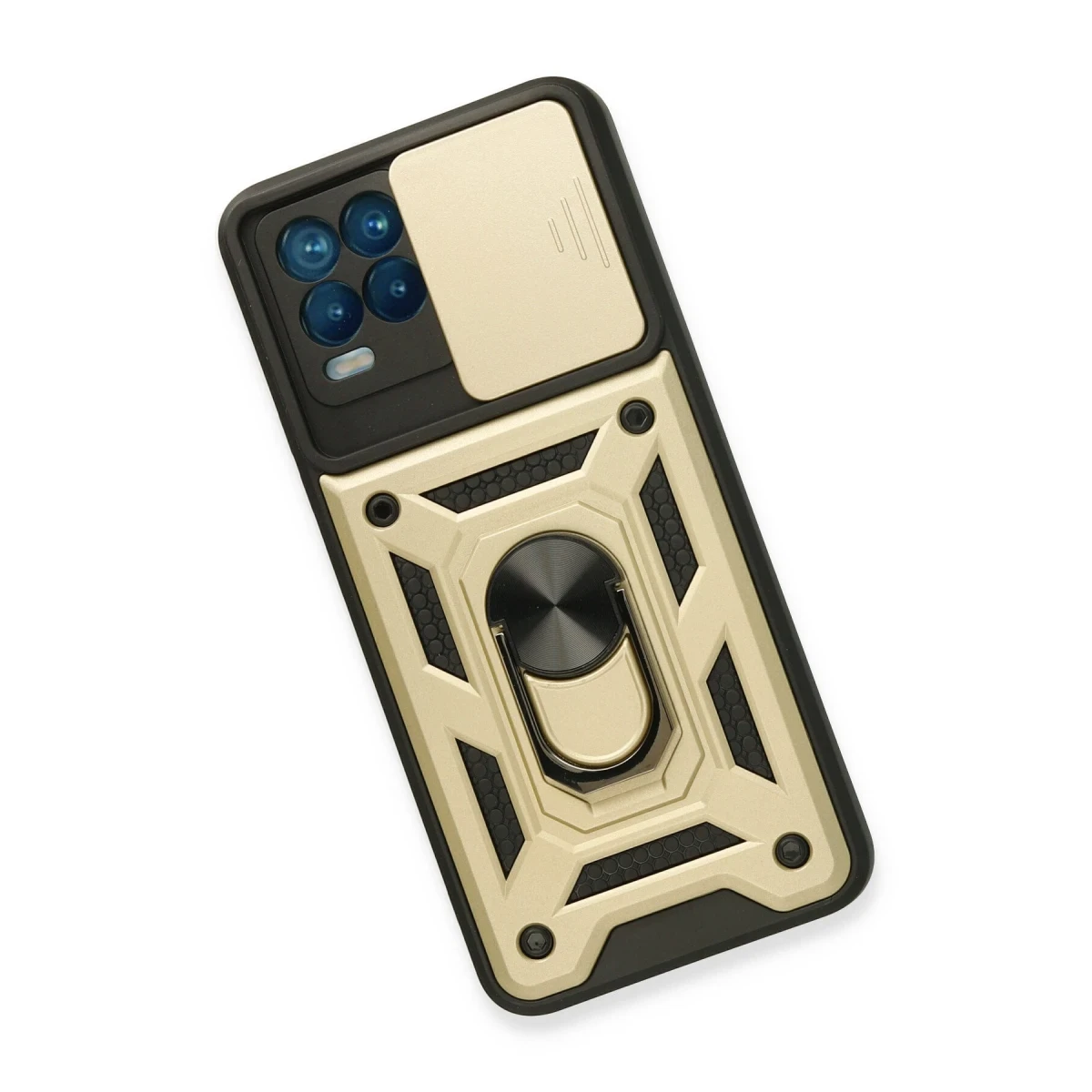 Newface Realme 8 Kılıf Pars Lens Yüzüklü Silikon - Gold