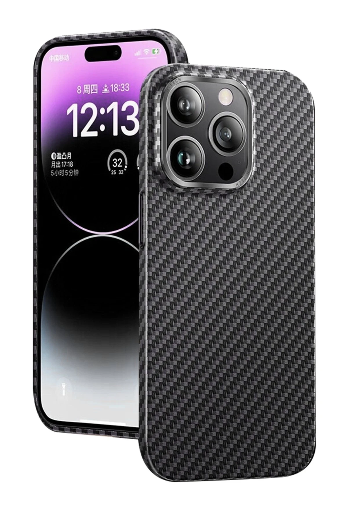 Newface Apple iPhone 14 Pro Kılıf Metalik Karbon Kapak - Siyah — görsel 2