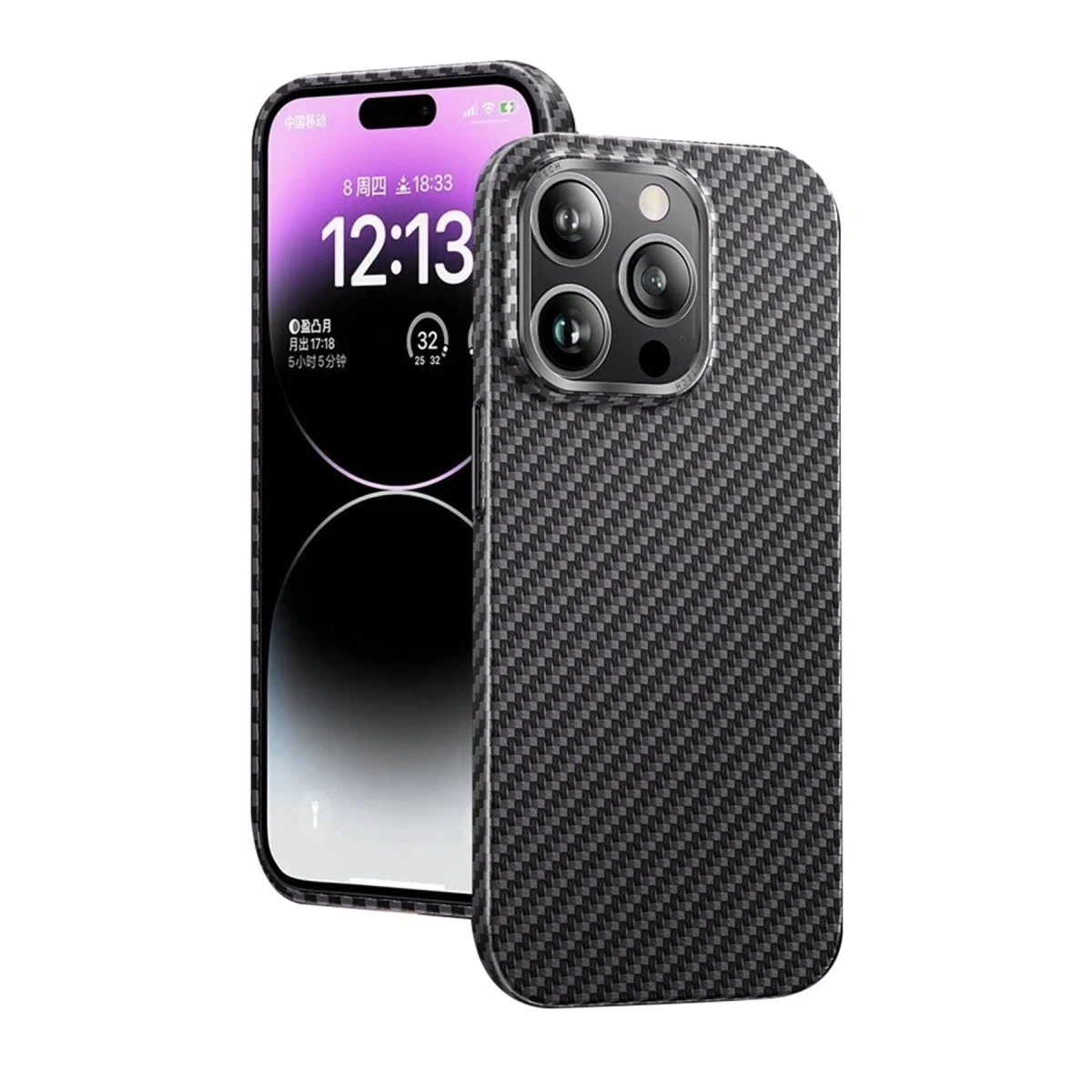 Newface Apple iPhone 14 Pro Kılıf Metalik Karbon Kapak - Siyah — görsel 4