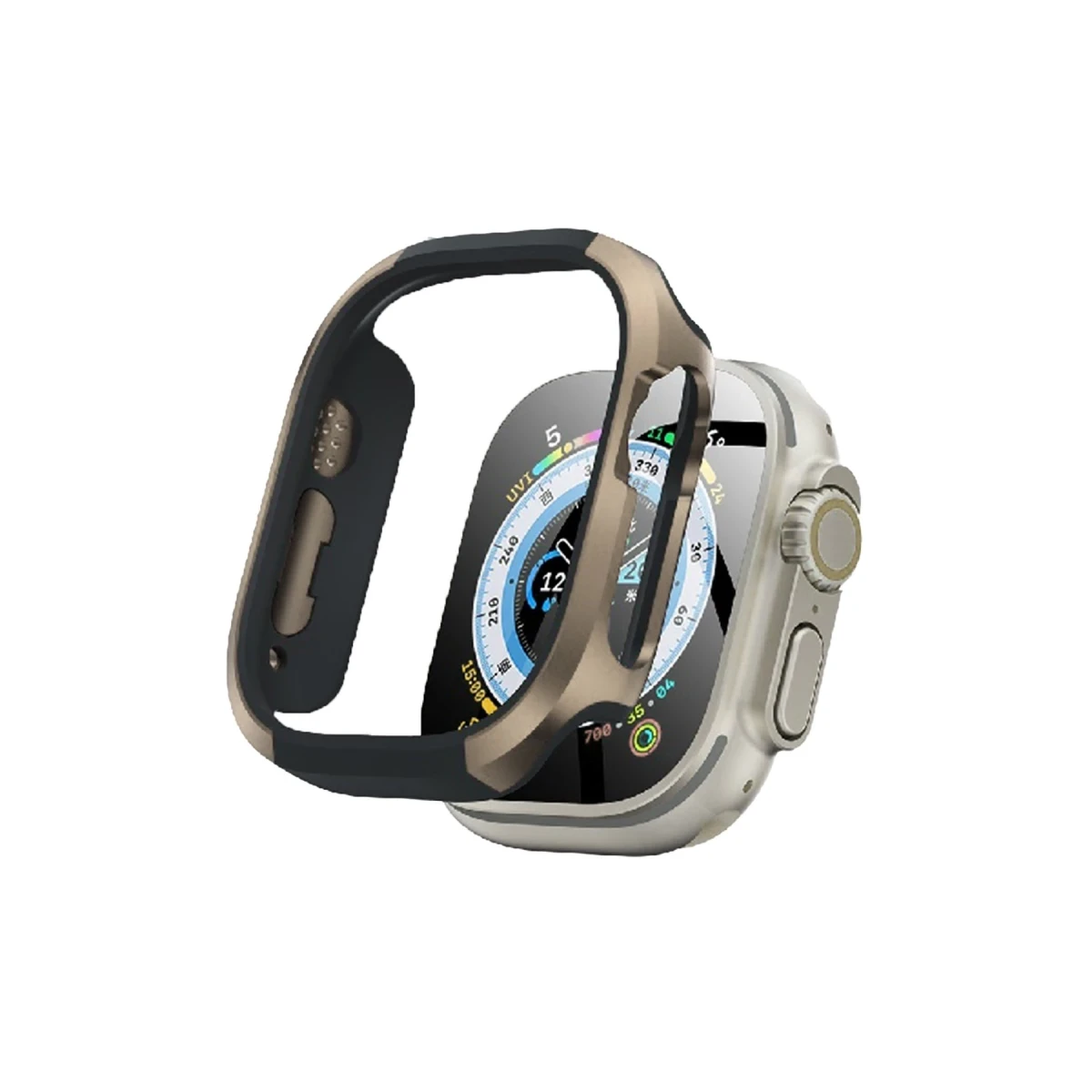 Movenchy Apple Watch Ultra 49mm MO-WT3 Alüminyum Camlı Kasa Ekran Koruyucu - Gold — görsel 6