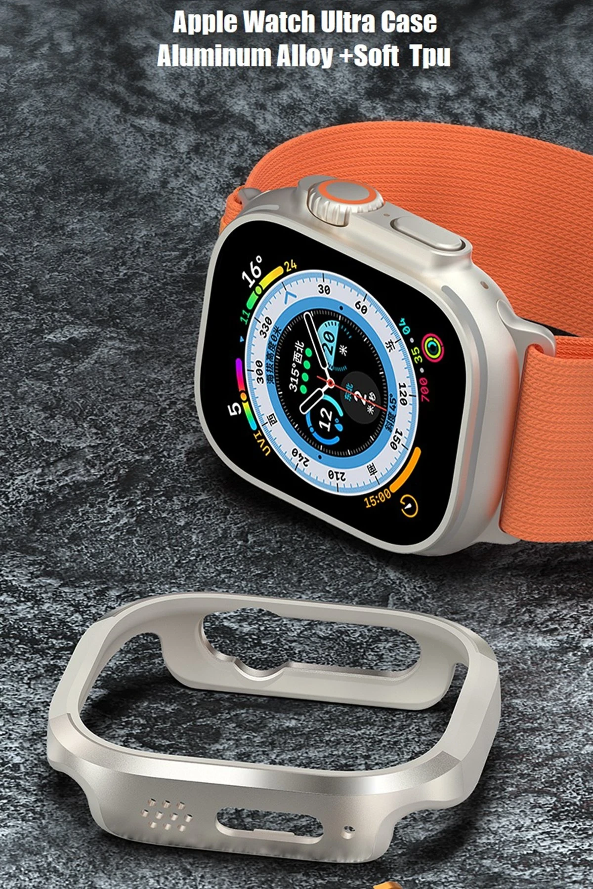 Movenchy Apple Watch Ultra 49mm MO-WT3 Alüminyum Camlı Kasa Ekran Koruyucu - Gold — görsel 3