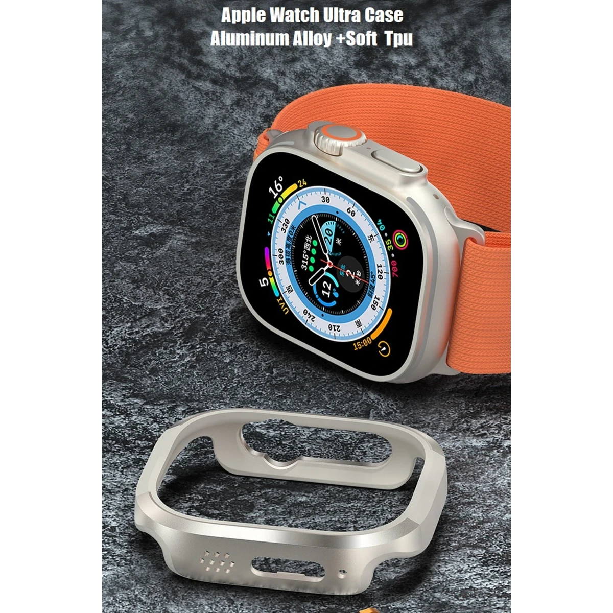 Movenchy Apple Watch Ultra 49mm MO-WT3 Alüminyum Camlı Kasa Ekran Koruyucu - Gold — görsel 8