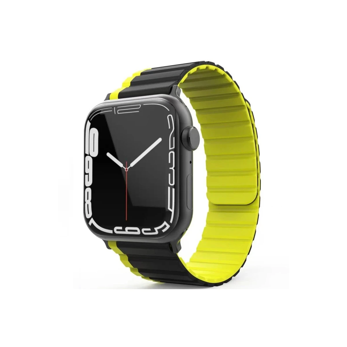 Movenchy Apple Watch 42mm MO-WB1 Çift Renk Mıknatıslı Silikon Kordon - Siyah-Sarı — görsel 6