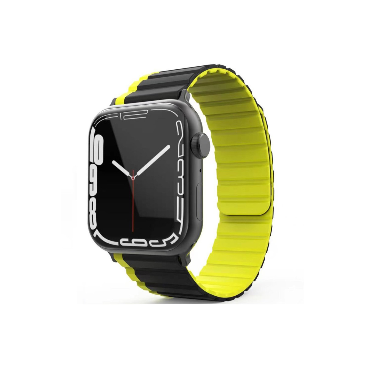 Movenchy Apple Watch 42mm MO-WB1 Çift Renk Mıknatıslı Silikon Kordon - Siyah-Sarı — görsel 11