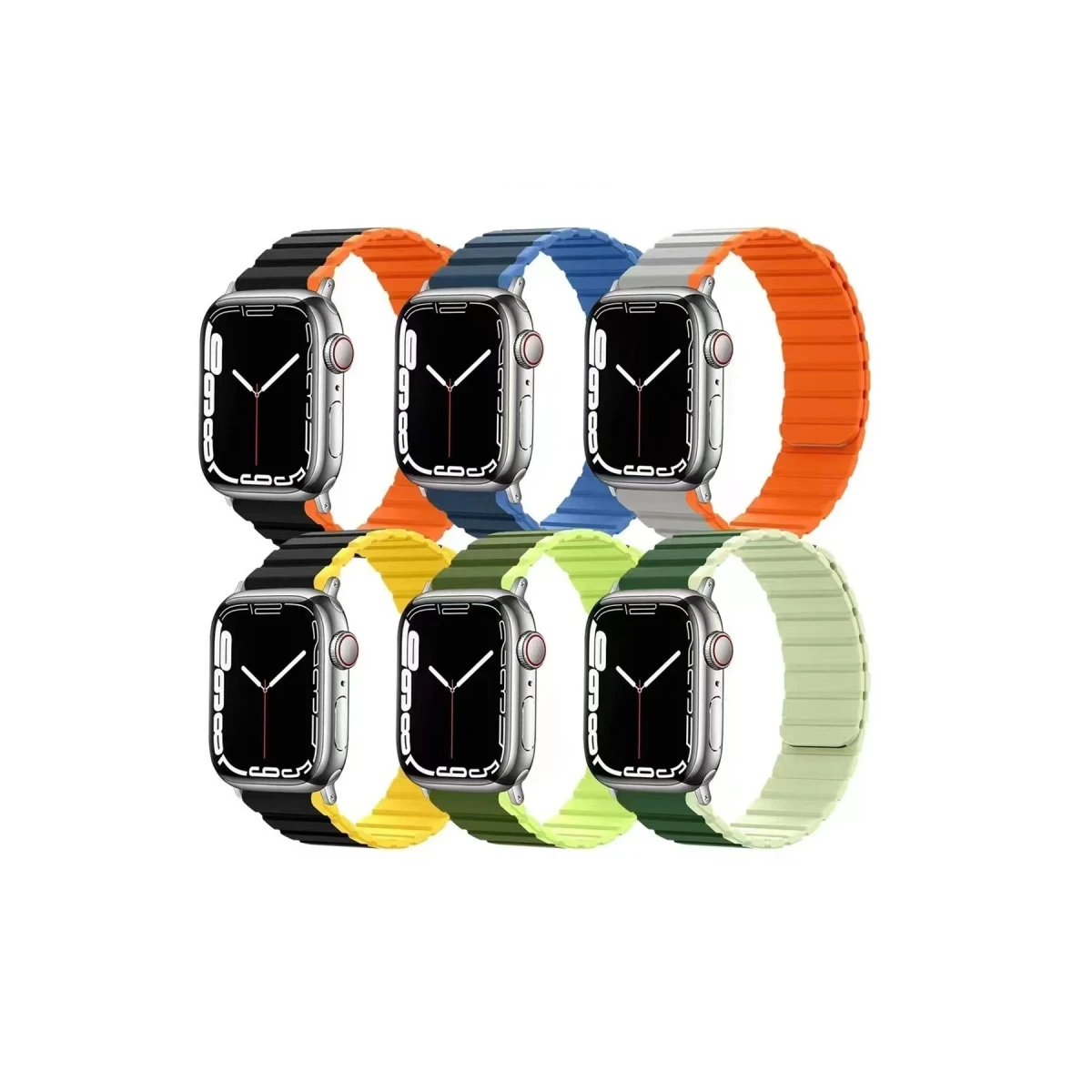 Movenchy Apple Watch 42mm MO-WB1 Çift Renk Mıknatıslı Silikon Kordon - Siyah-Sarı — görsel 8