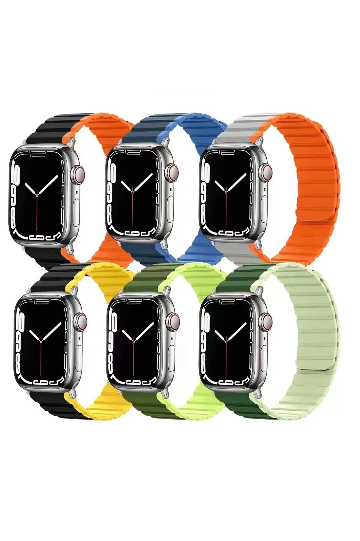 Movenchy Apple Watch 42mm MO-WB1 Çift Renk Mıknatıslı Silikon Kordon - Gri-Turuncu