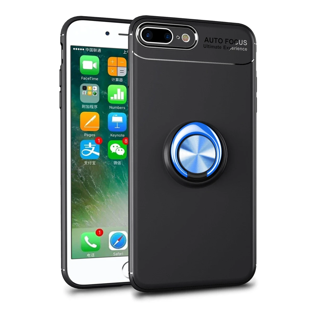 Newface Apple iPhone 7 Plus Kılıf Range Yüzüklü Silikon - Siyah-Mavi — görsel 8
