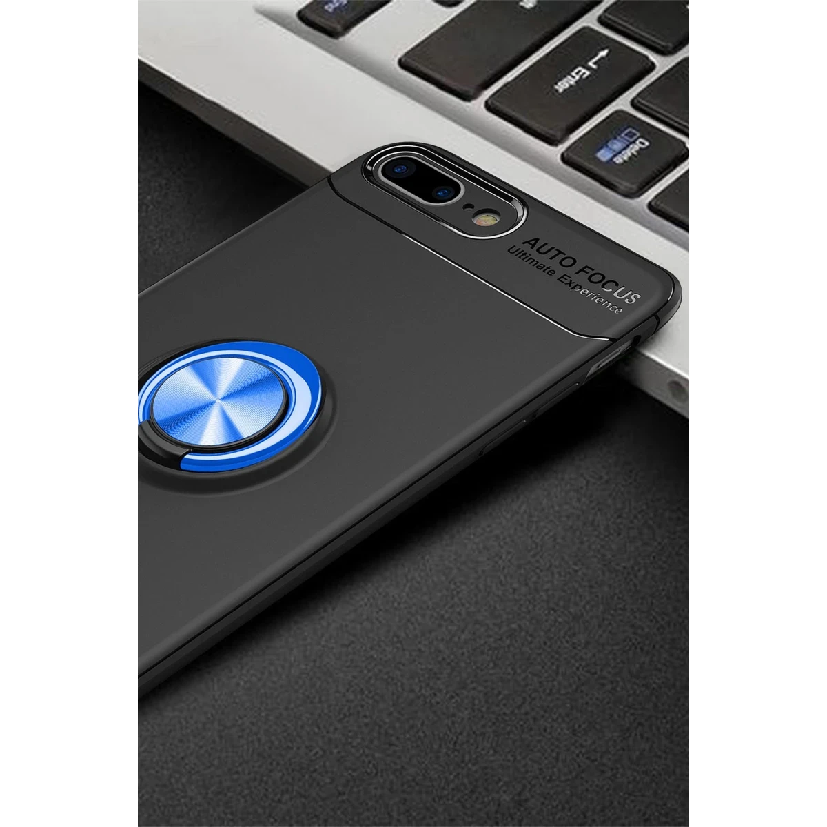 Newface Apple iPhone 7 Plus Kılıf Range Yüzüklü Silikon - Siyah-Mavi — görsel 9