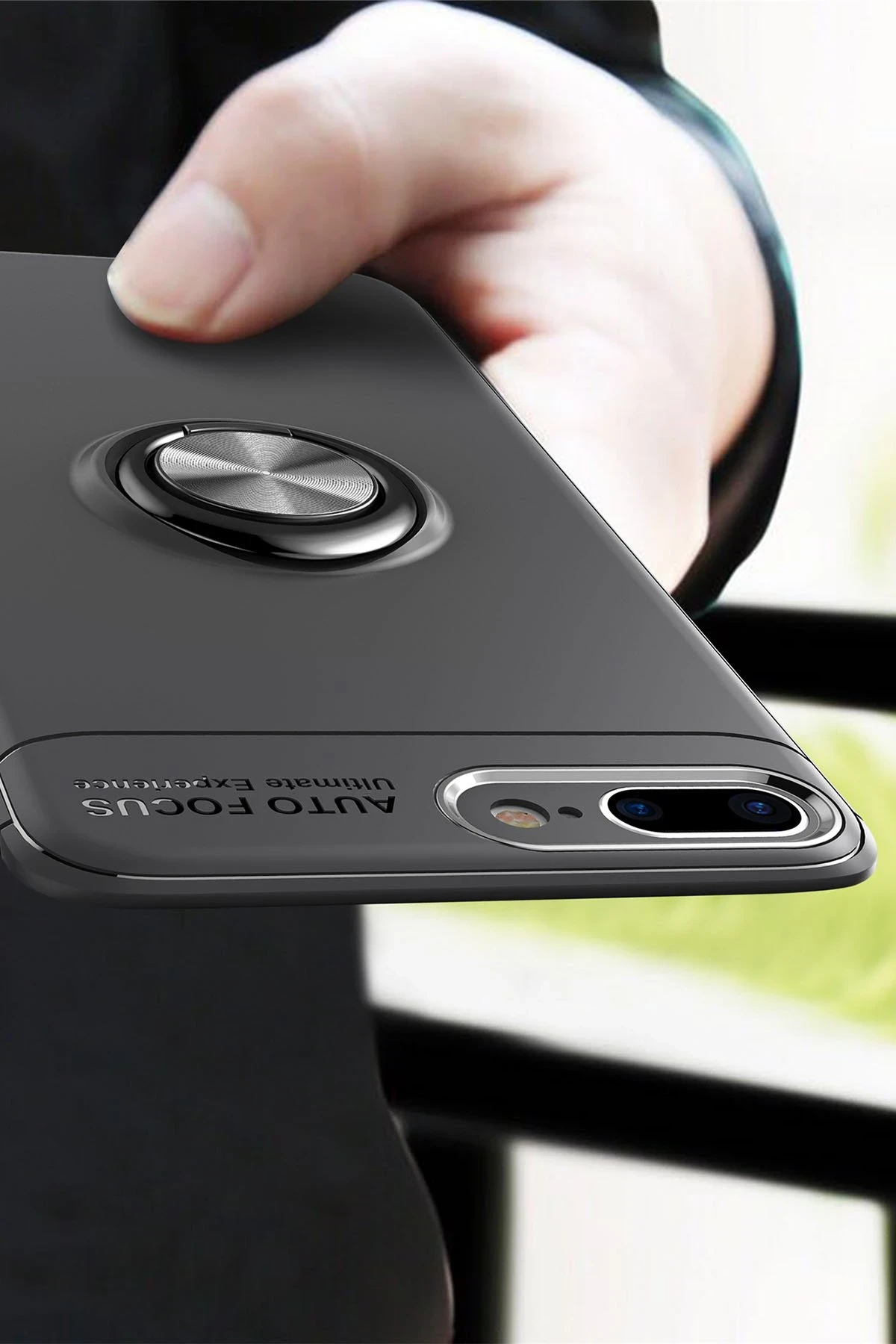 Newface Apple iPhone 7 Plus Kılıf Range Yüzüklü Silikon - Siyah-Mavi — görsel 3