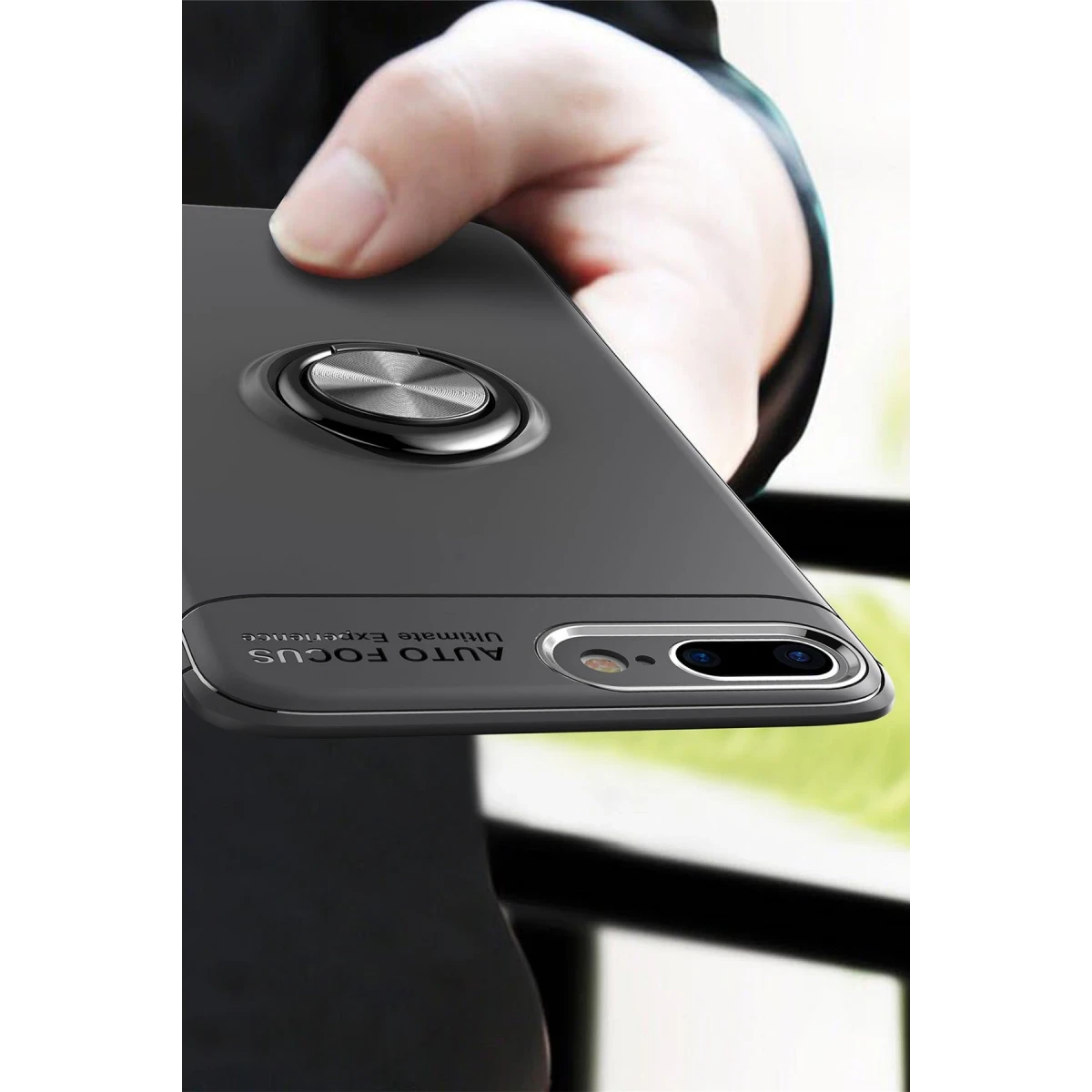 Newface Apple iPhone 7 Plus Kılıf Range Yüzüklü Silikon - Siyah-Mavi — görsel 10