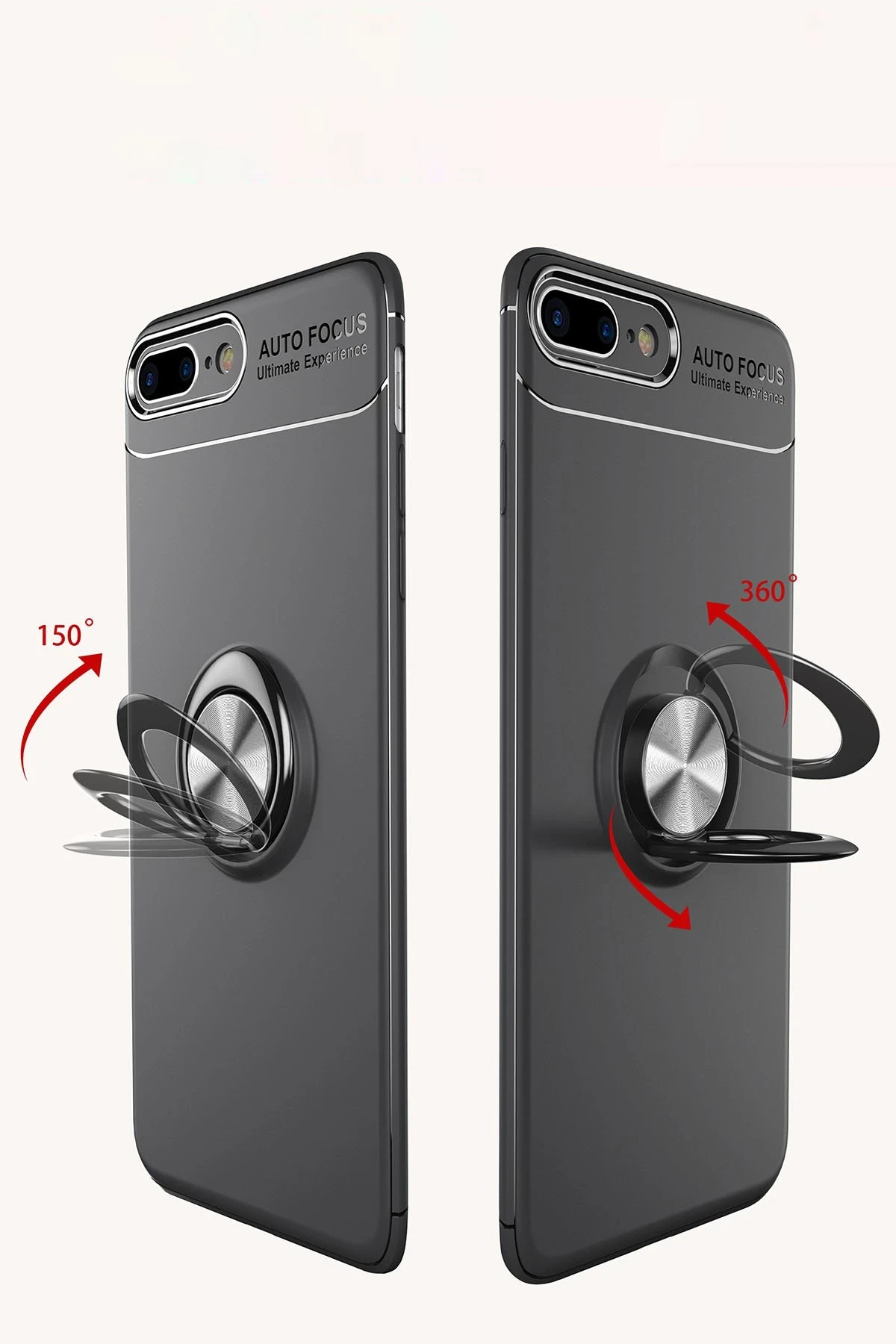 Newface Apple iPhone 7 Plus Kılıf Range Yüzüklü Silikon - Siyah-Mavi — görsel 5