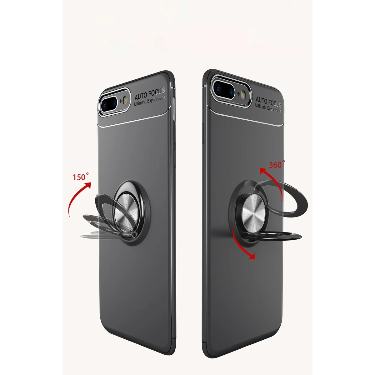 Newface Apple iPhone 7 Plus Kılıf Range Yüzüklü Silikon - Siyah-Mavi — görsel 12
