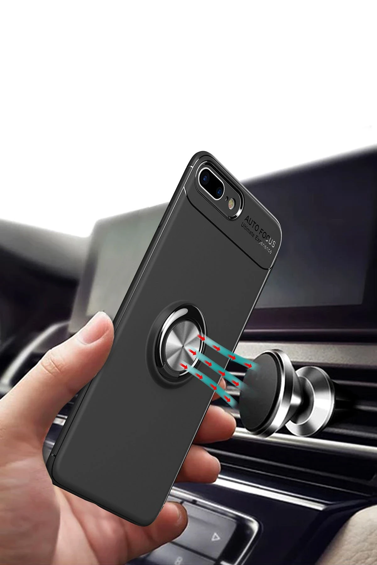 Newface Apple iPhone 7 Plus Kılıf Range Yüzüklü Silikon - Siyah-Mavi — görsel 6