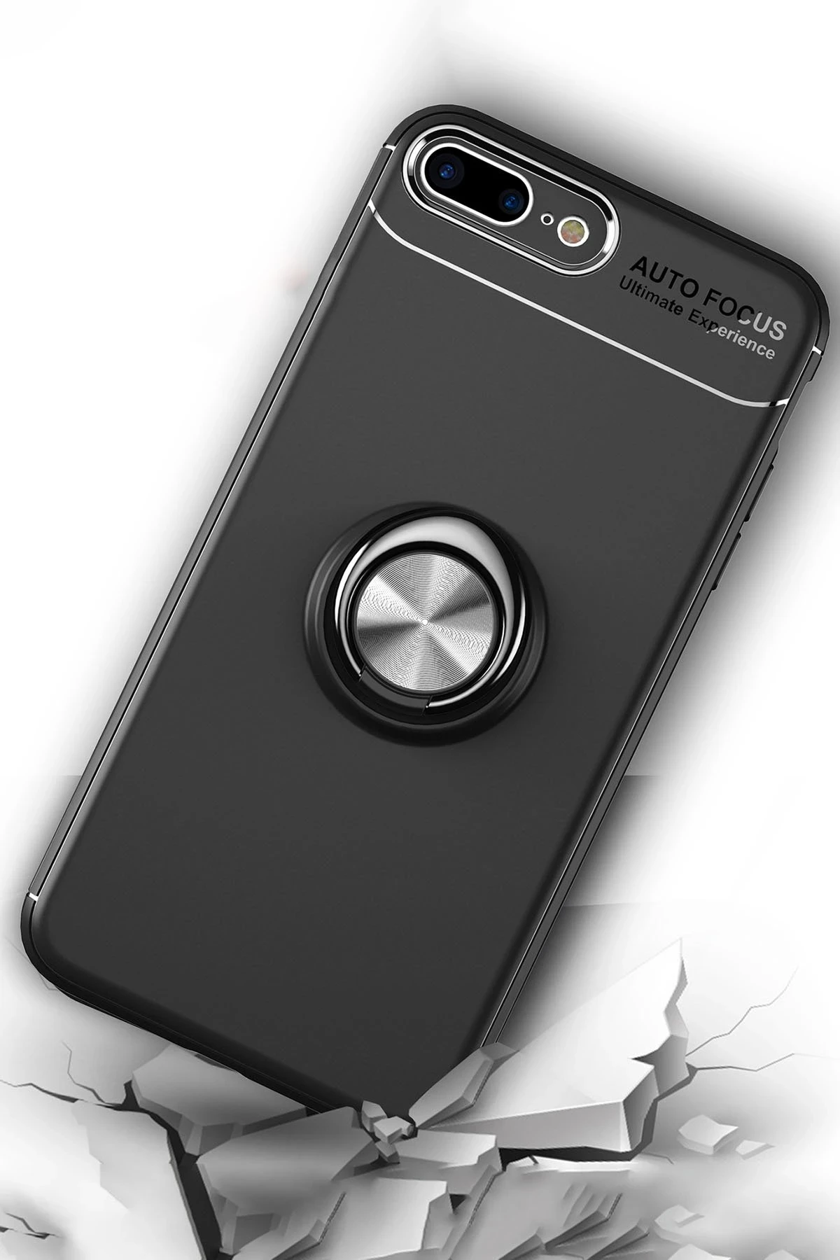 Newface Apple iPhone 7 Plus Kılıf Range Yüzüklü Silikon - Siyah-Mavi — görsel 7