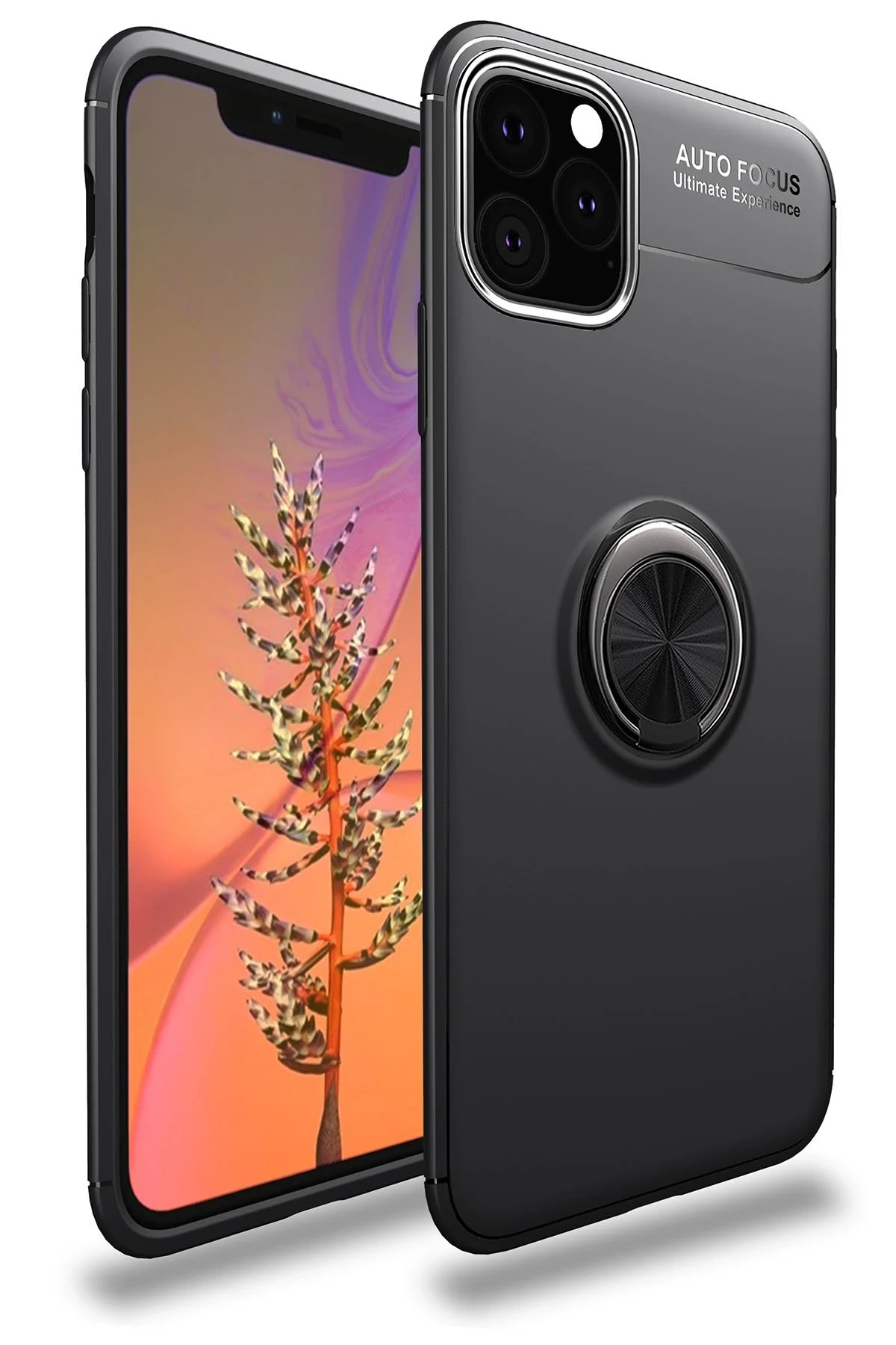 Newface iPhone 11 Pro Max Kılıf Range Yüzüklü Silikon - Siyah