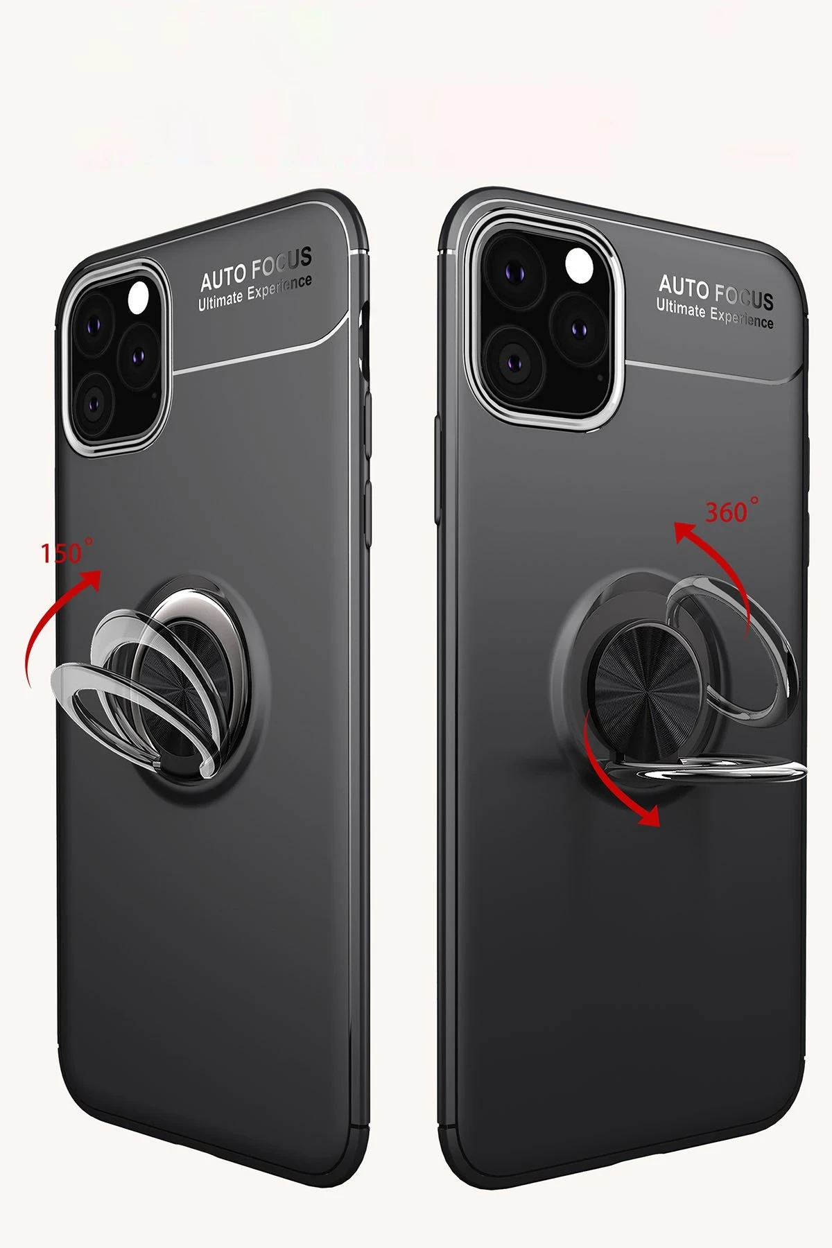 Newface iPhone 11 Pro Max Kılıf Range Yüzüklü Silikon - Siyah-Kırmızı